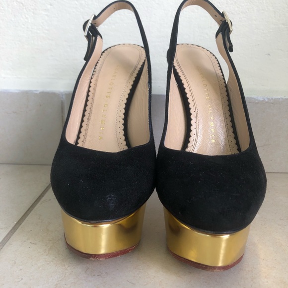 Charlotte Olympia Suede Black Slingbacks - Picture 2 of 8